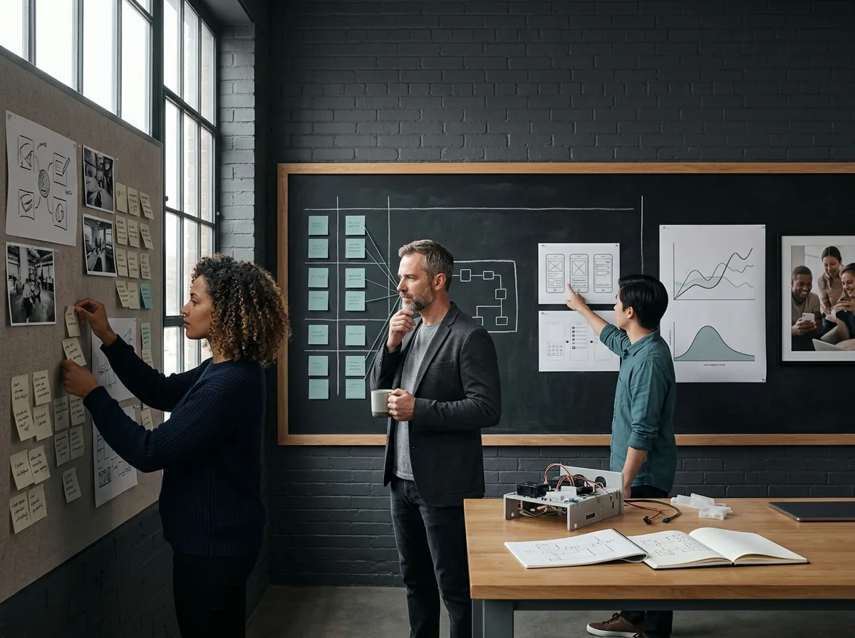 A delivery team making progress visible across a four-stage working process