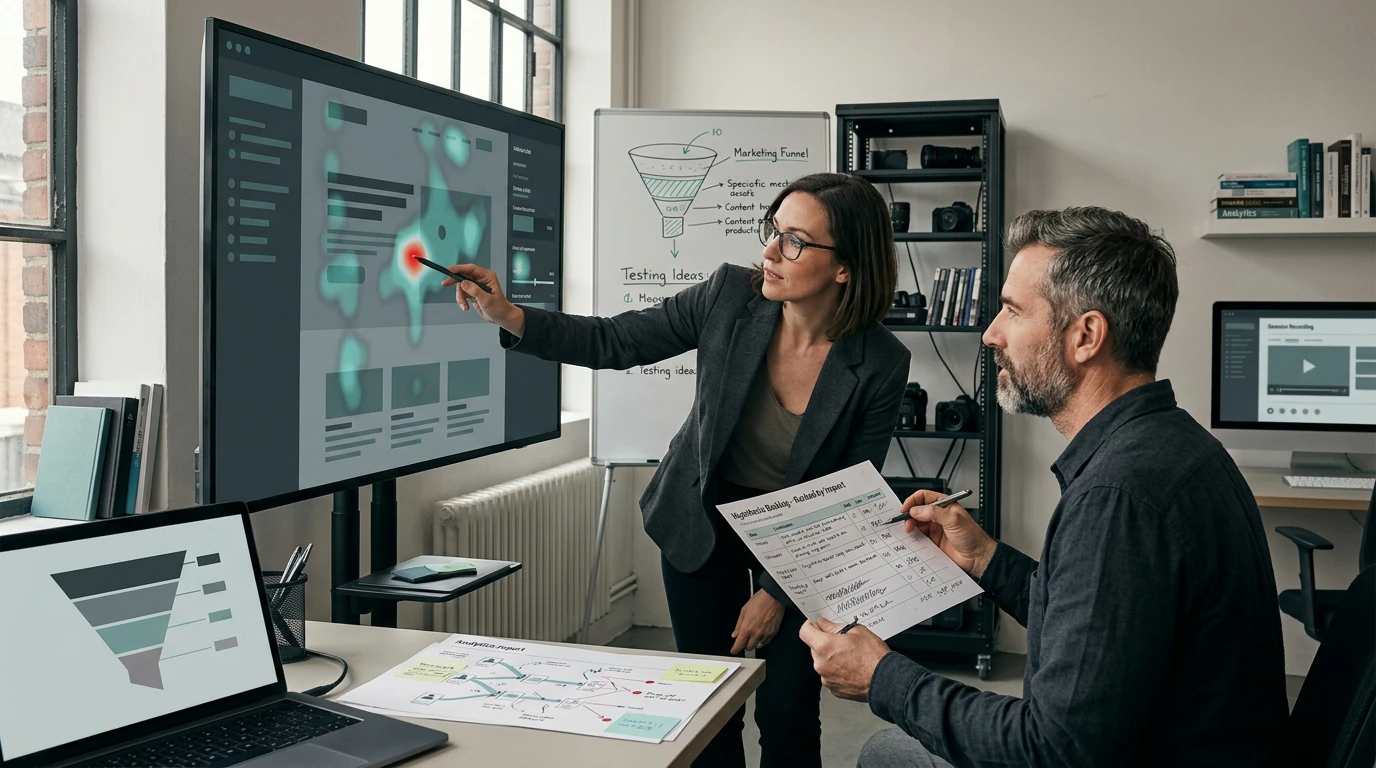 Growth specialists planning Conversion Rate Optimization with campaign, audience, content, and performance data