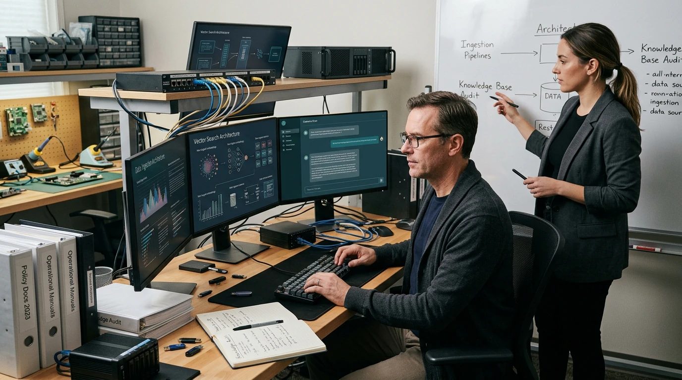 AI and automation specialists designing LLM RAG Integration with workflow maps, data, and live systems