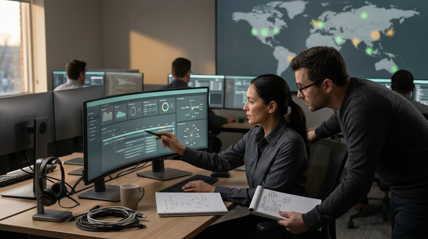 Cybersecurity specialists working on Managed Detection Response with network, endpoint, and risk telemetry