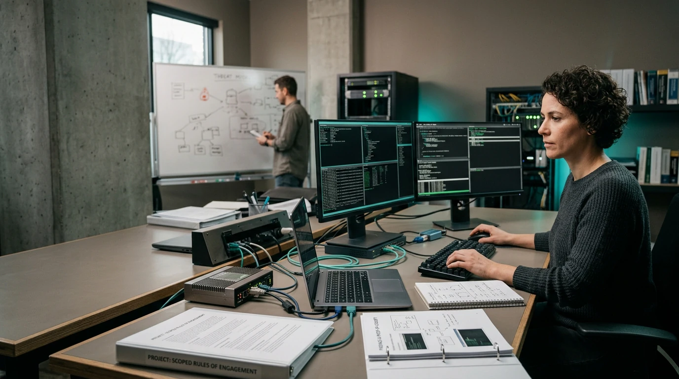 Cybersecurity specialists working on Penetration Testing with network, endpoint, and risk telemetry