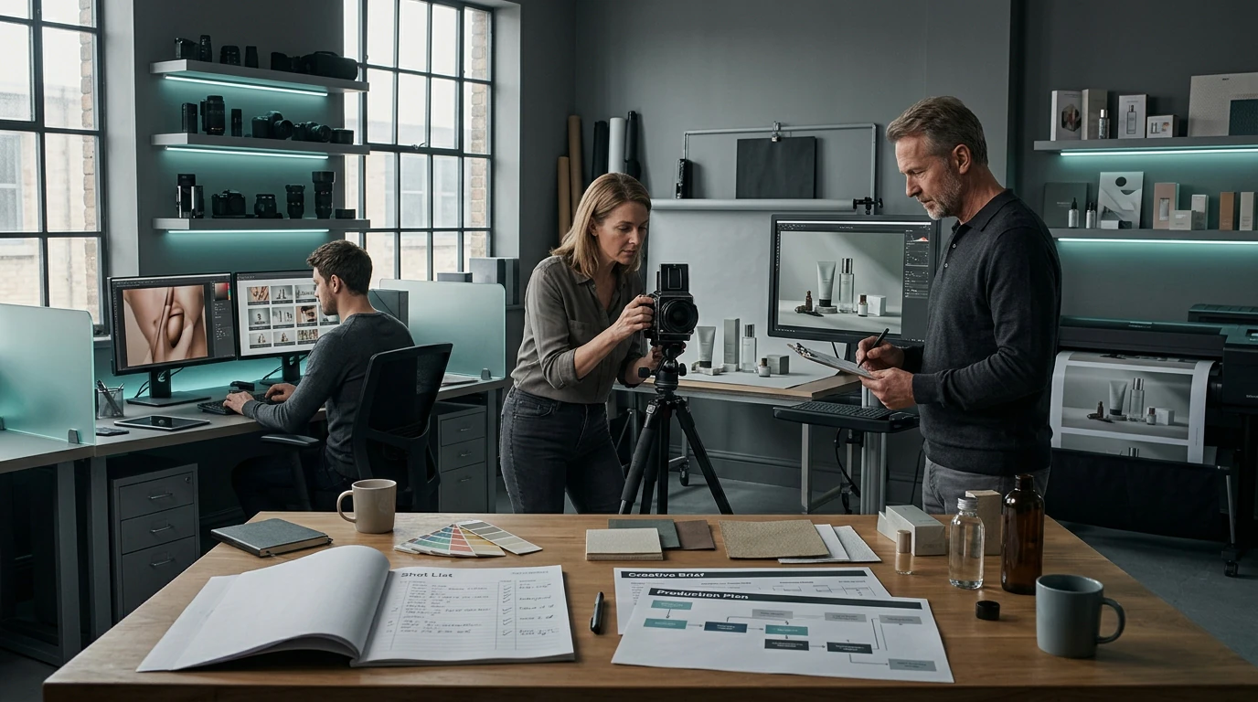 Creative specialists developing Product Brand Photography with visual references, production tools, and brand materials