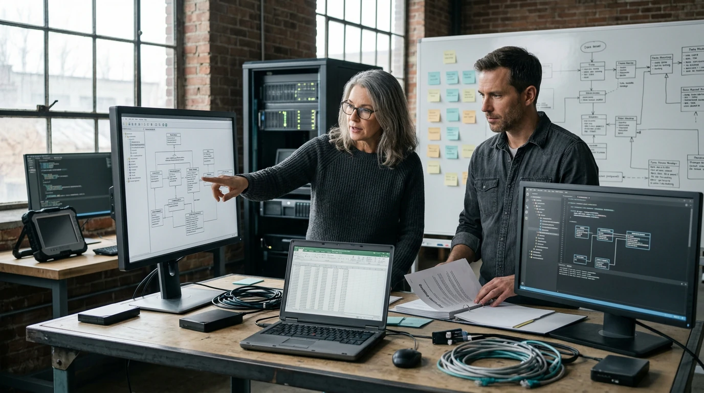 Business platform specialists mapping Salesforce Service Cloud across customer data, workflows, and reporting