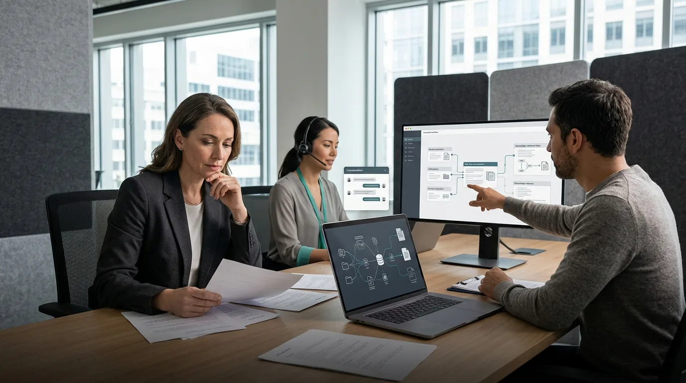 AI specialists connecting business processes, data, and governed automation